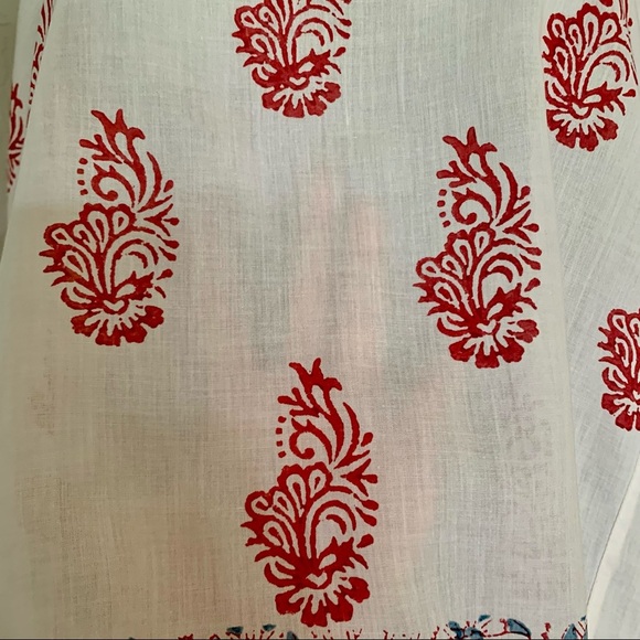 VELVET By Graham & Spencer Block Print Paisley Tunic Blouse 100% Cotton V-Neck - Picture 13 of 15